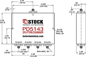 Weather Resistant, DC Blocking, L-Band Splitter Combiner Outline Drawing