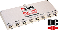 PD5180, DC blocking 8-way L-band splitter combiner with SMA coaxial connectors spanning 698-2700 MHz