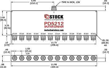 DC Block Splitter, 12Way, N-Type Outline Drawing