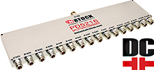 PD5216, DC block (all ports) 16-way L-band splitter combiner with N-type coaxial connectors spanning 698-2700 MHz