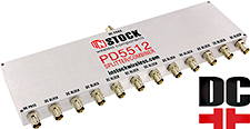 PD5512, DC blocking 6-way power divider combiner with BNC coaxial connectors spanning 698-2700 MHz