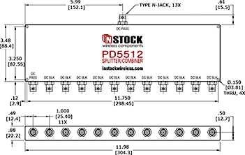DC Blocking, L-Band BNC Splitter Combiner Outline Drawing.