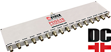 PD5516, DC blocking 16-way power divider combiner with BNC coaxial connectors spanning 698-2700 MHz