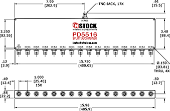 DC Blocking, L-Band BNC Splitter Combiner Outline Drawing