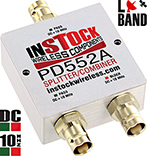 PD552A, DC blocking 2-way L-band splitter with BNC coaxial connectors spanning 698-2700 MHz