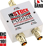 PD552B, DC blocking 2-way L-band splitter with BNC coaxial connectors spanning 698-2700 MHz