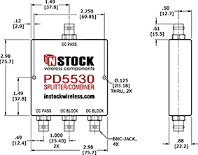 DC Blocking, L-Band BNC Splitter Combiner Outline Drawing