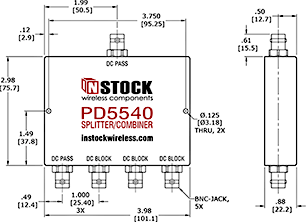 DC Blocking, L-Band BNC Splitter Combiner Outline Drawing