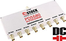 PD5580, DC blocking 8-way power divider combiner with BNC coaxial connectors spanning 698-2700 MHz