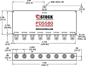 DC Blocking, L-Band BNC Splitter Combiner Outline Drawing