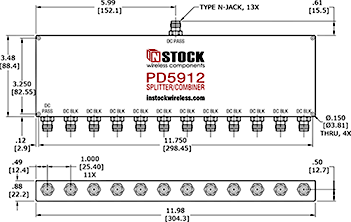DC Blocking, L-Band TNC Splitter Combiner Outline Drawing.