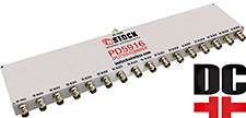PD5916, DC blocking 16-way power divider combiner with TNC coaxial connectors spanning 698-2700 MHz