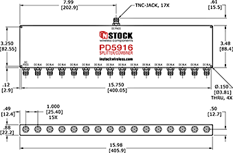 DC Blocking, L-Band TNC Splitter Combiner Outline Drawing