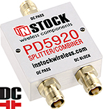 PD5920, DC blocking 2-way power divider combiner with TNC coaxial connectors spanning 698-2700 MHz