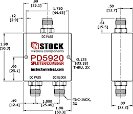 DC Blocking, L-Band TNC Splitter Combiner Outline Drawing