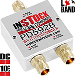 PD592B, DC blocking 2-way L-band splitter with TNC coaxial connectors spanning 698-2700 MHz