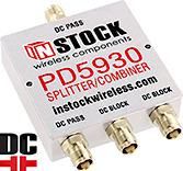 PD5930, DC blocking 3-way power divider combiner with TNC coaxial connectors spanning 698-2700 MHz
