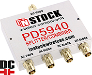 PD5940, DC blocking 4-way power divider combiner with TNC coaxial connectors spanning 698-2700 MHz