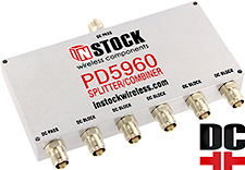 PD5960, DC blocking 6-way power divider combiner with TNC coaxial connectors spanning 698-2700 MHz