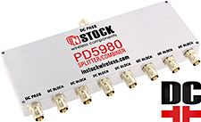 PD5980, DC blocking 8-way power divider combiner with TNC coaxial connectors spanning 698-2700 MHz