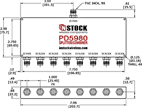 DC Blocking, L-Band TNC Splitter Combiner Outline Drawing