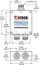 Outdoor IP67 Rated High Power Combiner, 2 Way, Type N - Outline Drawing