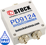 PD9124, , IP67 outdoor weatherproof 2-way power divider combiner with SMA coaxial connectors spanning 698-2700 MHz