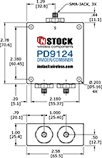 Outdoor IP67 Rated High Power Combiner, 2 Way, SMA - Outline Drawing