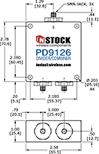 Outdoor IP67 Rated High Power Combiner, 2 Way, SMA - Outline Drawing