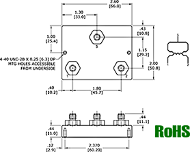 Vertical Launch Power Divider Combiner, 2-Way, SMA Outline Drawing