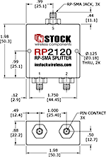 2-Way, RP-SMA Jack with Pin Contact, Wi-Fi, IEEE802.11 Splitter Combiner Data Sheet